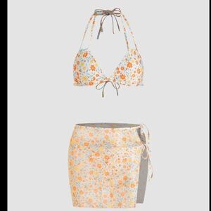 Shop Cider Floral Vintage MESH HALTER BIKINI SWIMSUIT & COVER UP SKIRT Swim Set